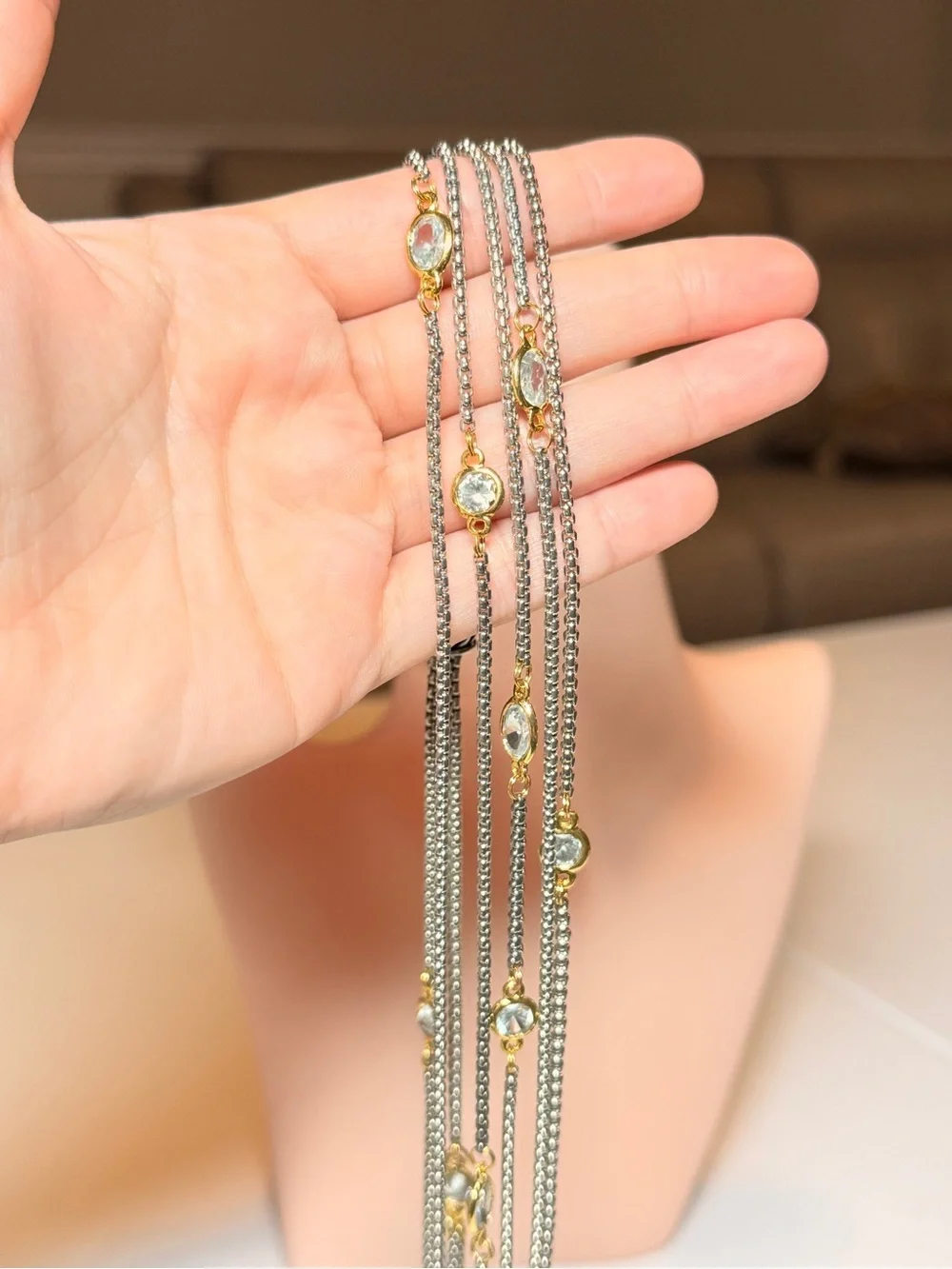 Italian Design 18Kt Gold Plated Silver and Gold Crystals Necklace